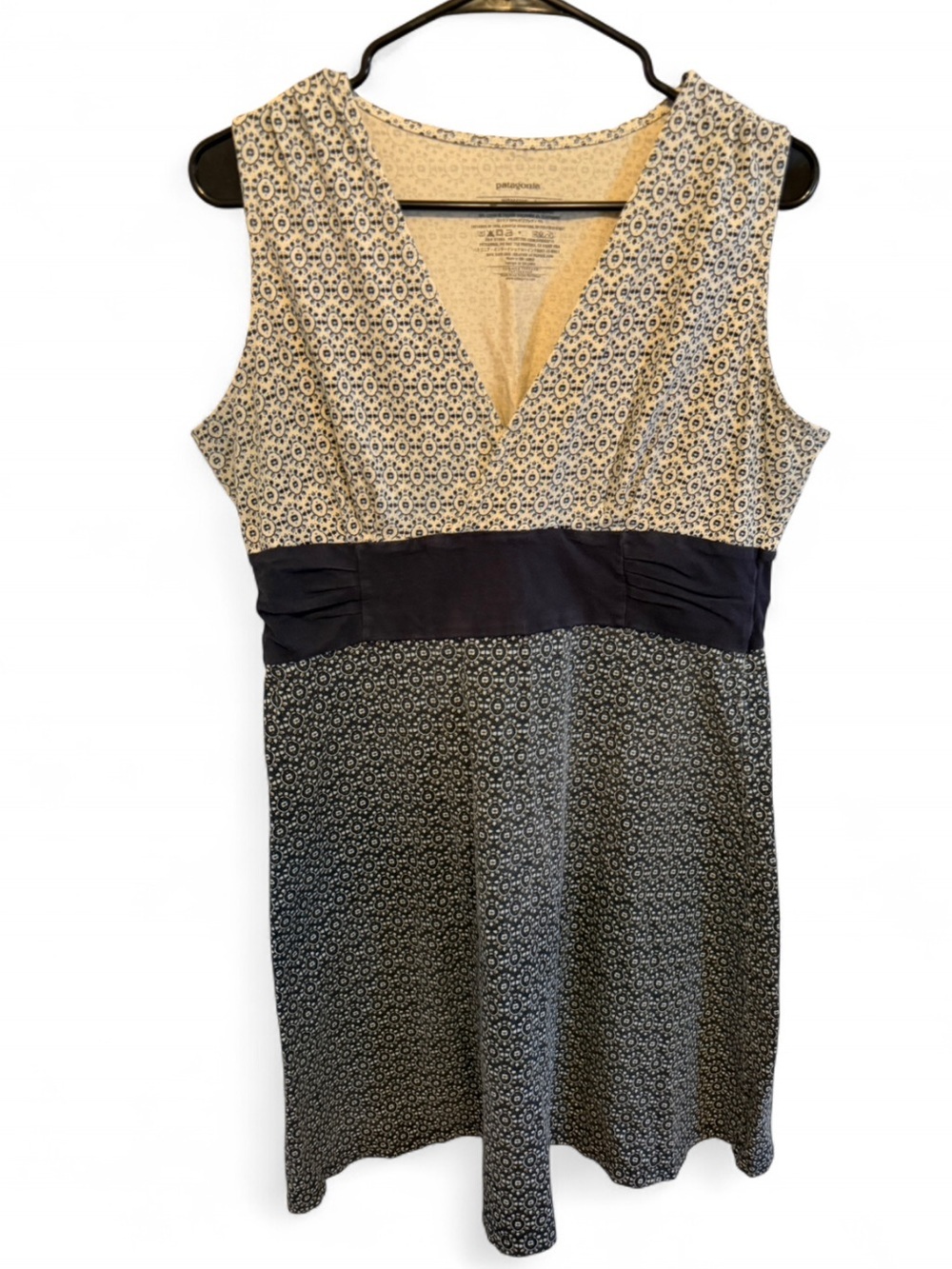 Patagonia Sleeveless V-Neck Midi Dress in Navy and Cream